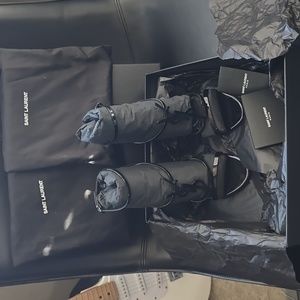 New Saint Laurent Black Cassandra Monogram Strappy Open Toe Sandel in size 40